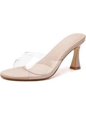 Women's Clear Mule Pointed Open Toe Strappy Chunky Sexy Block High Heels Shoes